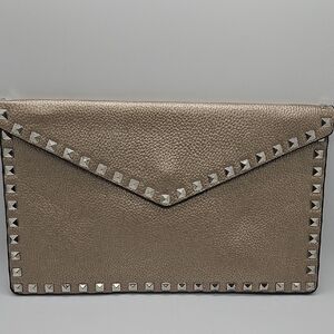 Elegant Studded Clutch in Metallic Tan